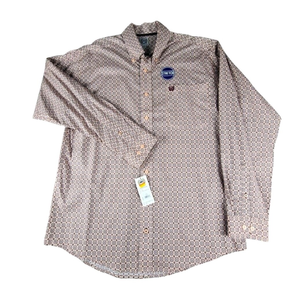 Cinch Shirt Mens Small Pink Geometric Long Sleeve Button Up Stretch Western